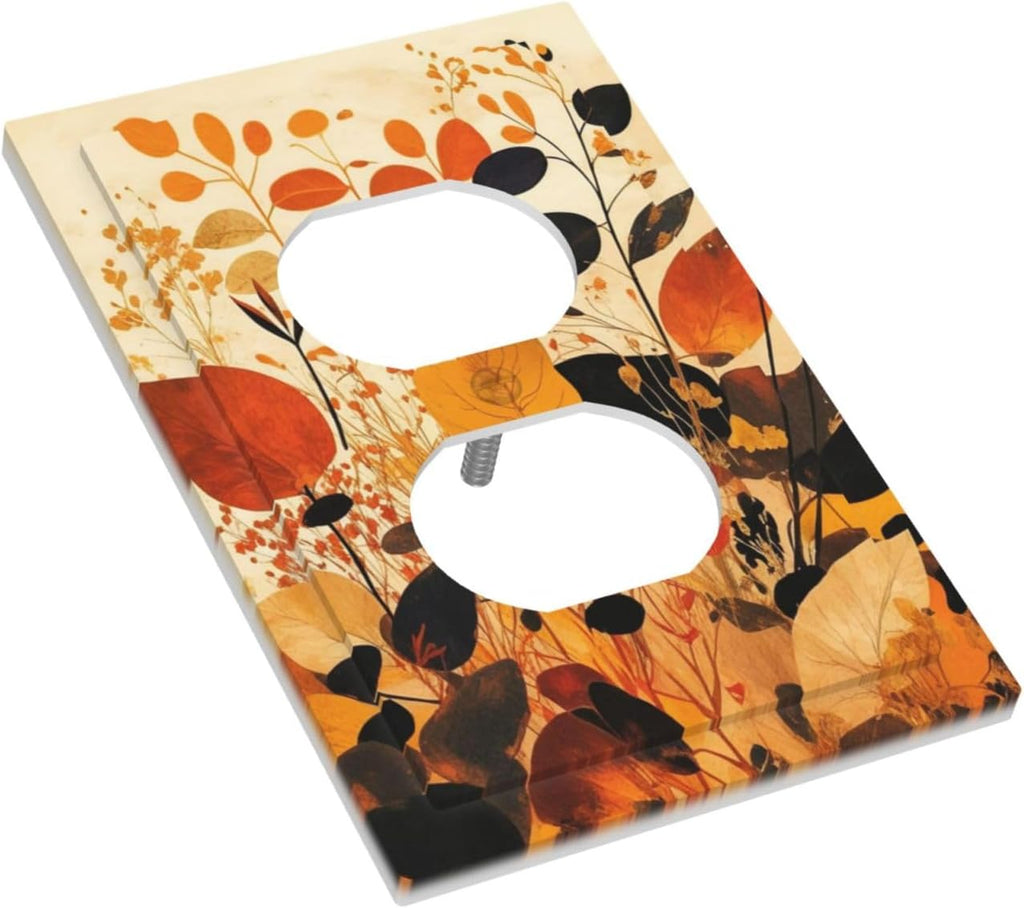 Outlet Covers Boho Warm Colorful Plant Leaves 1 Gang Duplex Electrical Receptacle Faceplate Light Switch Cover Wall Plate Decorative Switch Plates for Bedroom living Room Decor