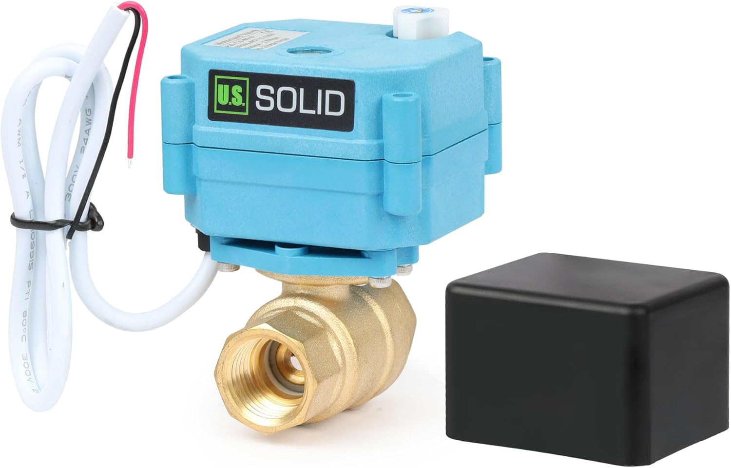U.S. Solid Motorized Ball Valve - IP67 1/2inch Brass Ball Valve 110-230V with Waterproof Cover, Full Port, 2 Wire Auto Return, Normally Closed