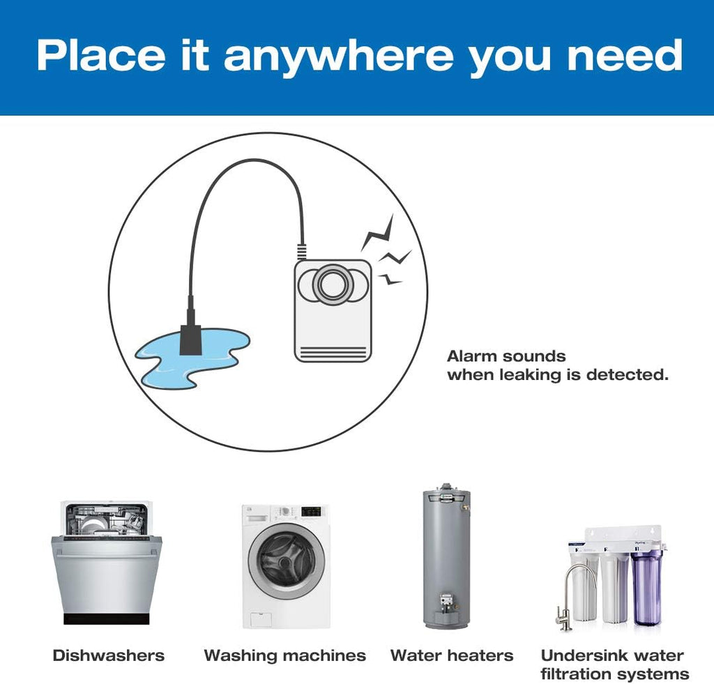 iSpring WD01 Wired Water Leak Detector with 46" Sensor Cable, 110dB Alarm, Leak Alert System for Home, Basement, Sink, Water Heater, Laundry, and RO Filters