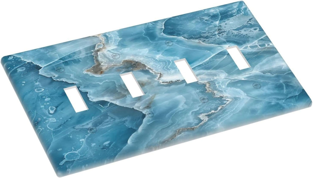 Decorative Light Switch Cover Plate Abstract Watercolor Blue Marble Texture 4 Gang Wall Plates for Electrical Outlets Quad Toggle Switch Plate Covers Outlet Covers Faceplate for Home Decor