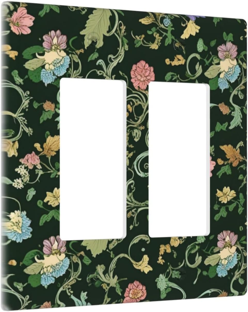 Decorative Outlet Covers Vintage Green Leaf Plant Rustic Pink Flower 2 Gang Wall Plate Double Rocker Two Switch Wall Cover Plate Jumbo Dual GFCI Faceplate for Home Decor