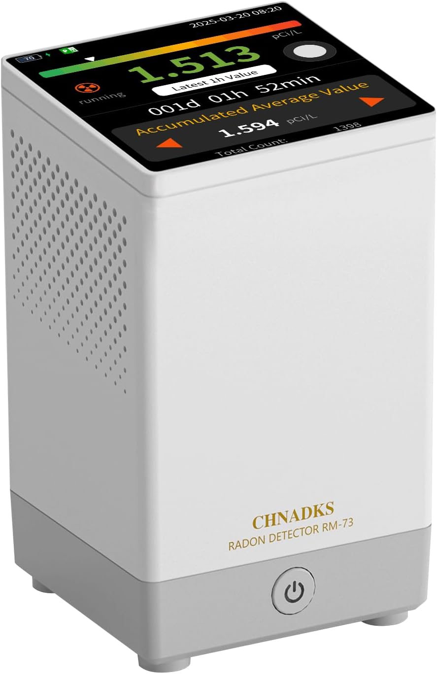 RM-73 Radon Detector, Home Radon Monitor with Touchscreen LCD Color Display, Radon Detector for Home Basement Audible & Visual Alarms, Historical Records, Long Term Monitoring Detector, pCi/L or Bq/m³