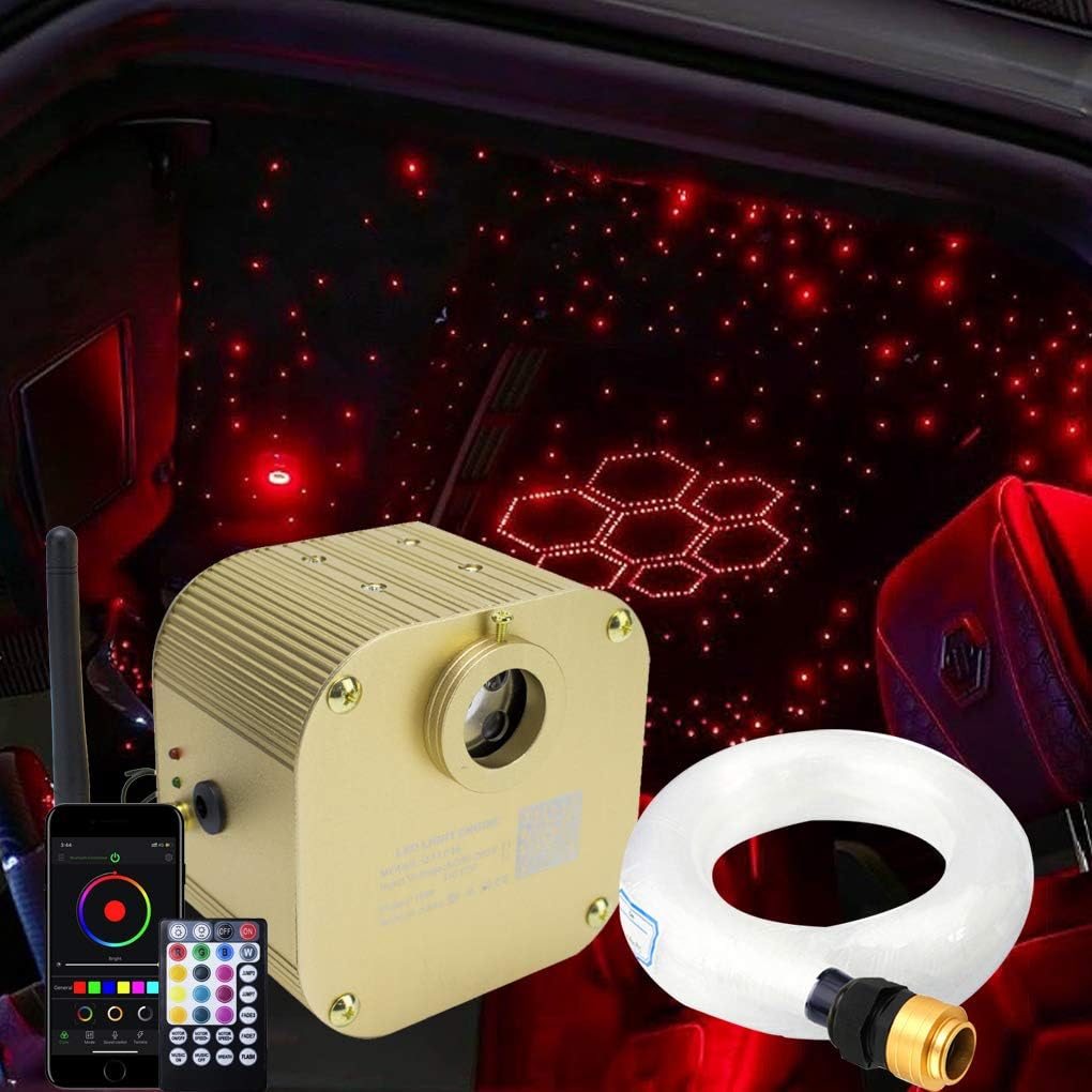 AZIMOM Bluetooth Control 16W Twinkle Fiber Optic Lights Star Ceiling Lighting Kits Mixed 430pcs 9.8ft Fiber Strands Remote RGBW Sound Activated Light Engine Car Home Indoor Ceiling Lighting Décor