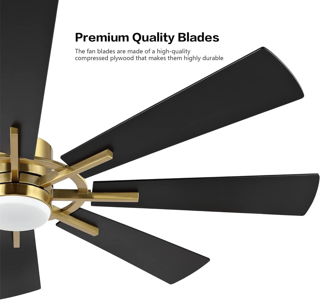 WINGBO 72" DC Ceiling Fan with Lights and Remote, Gold and Black Ceiling Fan w/ 3 Downrods, 8 Plywood Blades, 6-Speed Reversible DC Motor, Modern Ceiling Fans Indoor for Kitchen Bedroom Living Room