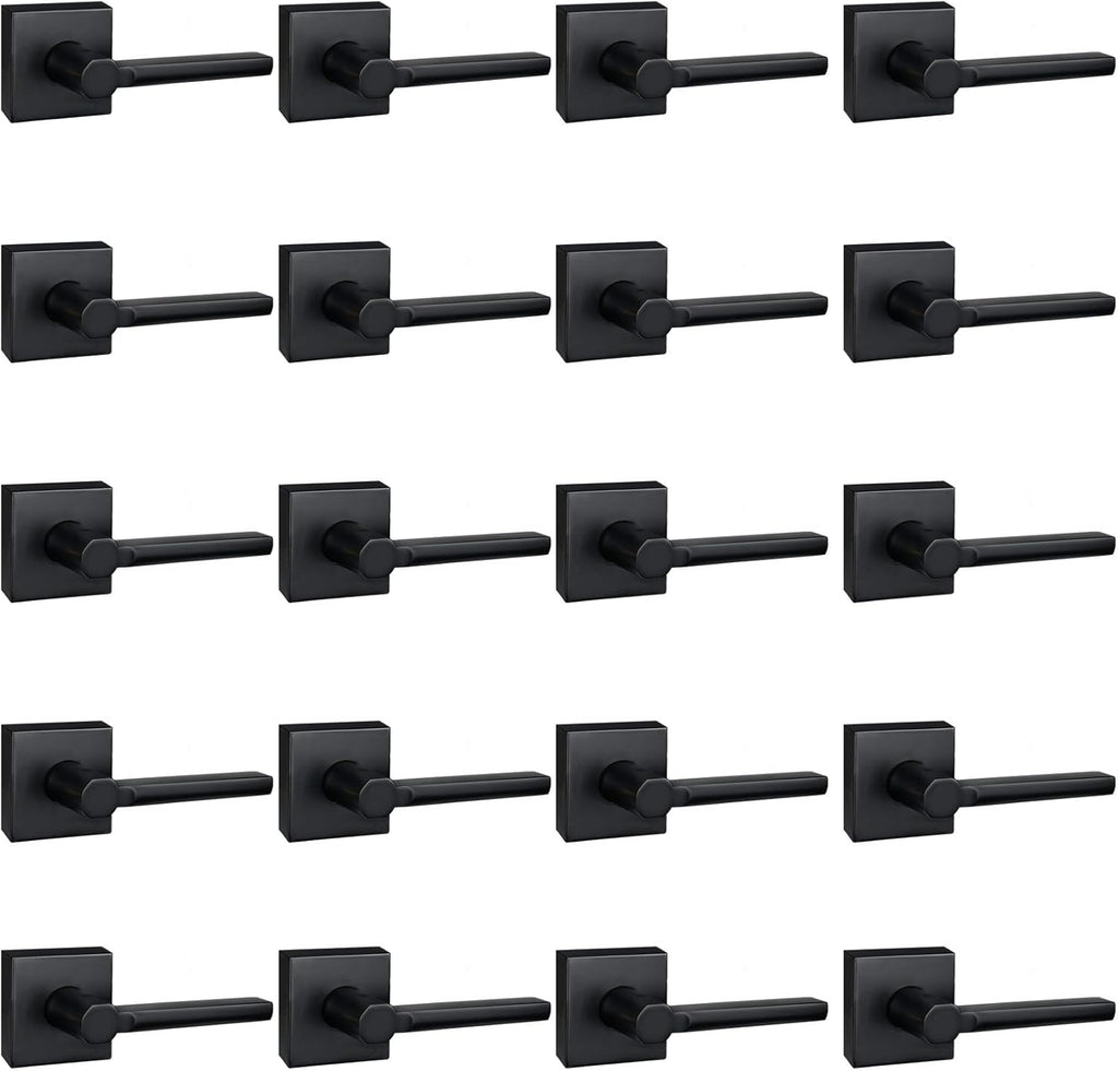 20 Pack Dummy Door Levers in Matte Black, Heavy Duty Interior Handle Lock for Closet Pantry, Non-Turning, Single Sided, Reversible for Left/Right Hand