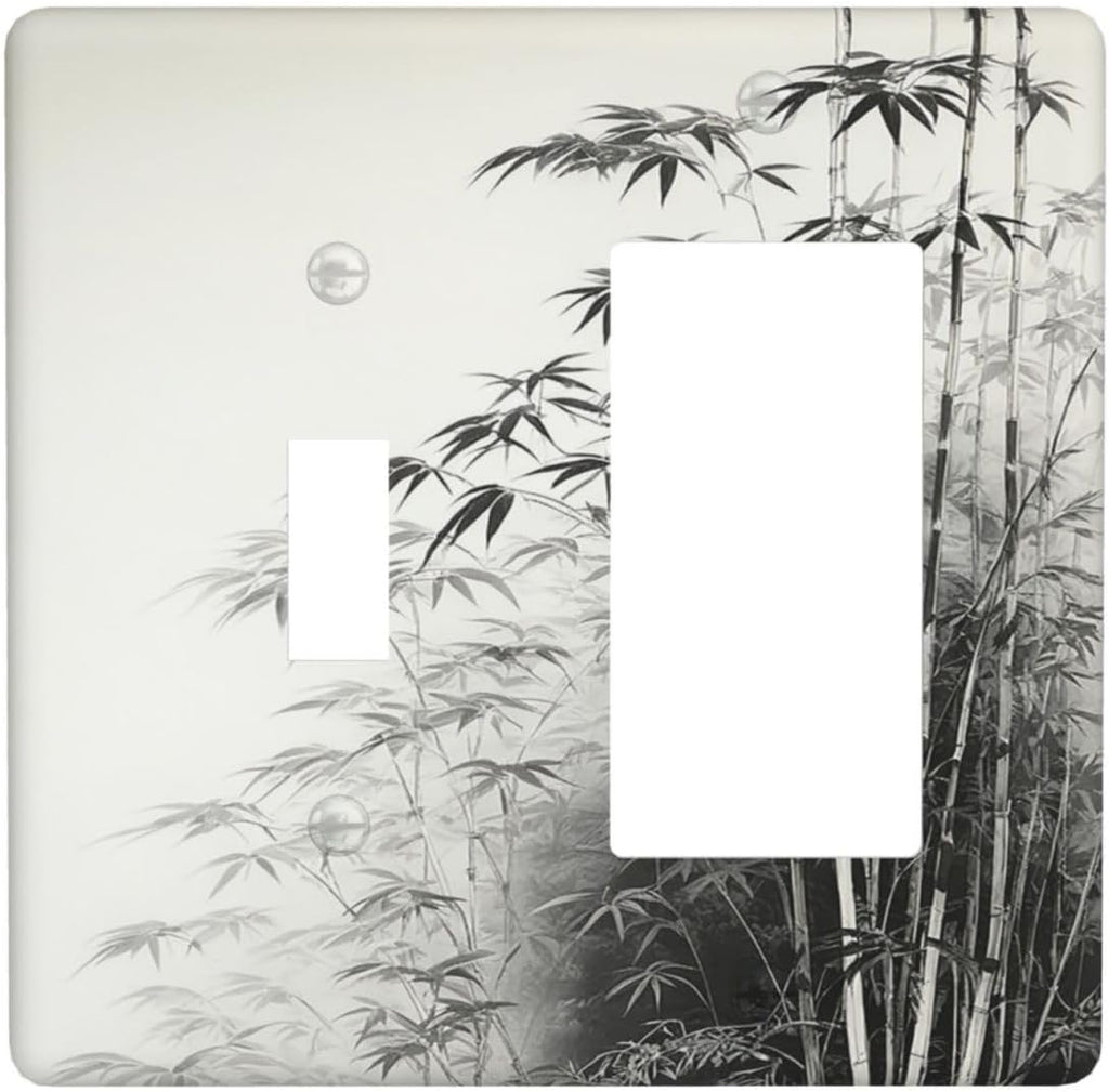 Watercolor Vintage Ink Bamboo Forest 2 Gang Combo 1 Toggle 1 Rcoker Light Switch Covers Decorative Switch Plates Electrical Switch Plates and Outlet Covers for Home Art Decor 4.5 X 4.5 IN