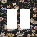 Decorative Outlet Covers Rustic Black Butterfly Flowers Leaves 2 Gang Wall Plate Double Rocker Two Switch Wall Cover Plate Jumbo Dual GFCI Faceplate for Country Bedroom Home Decor
