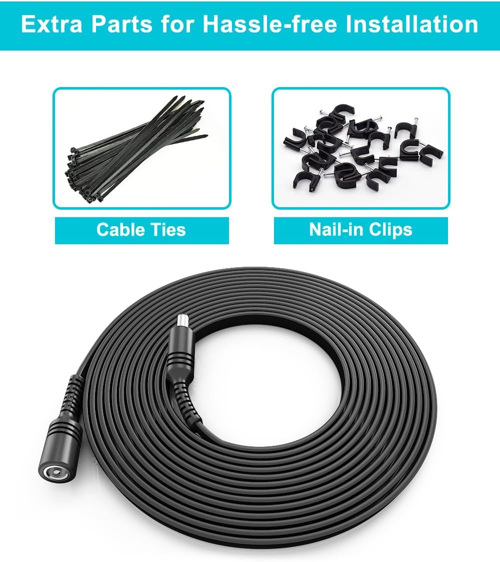 Basesailor 12V DC Power Extension Cable 30ft 2 Pack,9V 24V 5.5mm x 2.1mm 5521 Supply Adapter Plug Long Flat Extender Cord,Female to Male for CCTV Security Camera,LED Strip,Router,IP Network Cam,DVRs