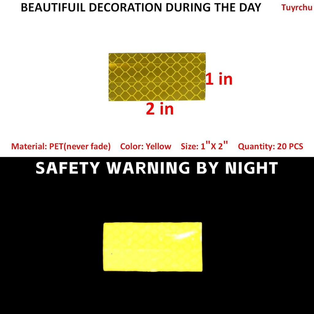 Non Fading Yellow Reflective Stickers 1 inch X 2 inch, Outdoor Waterproof High Visibility Warning Safety Adhesive Reflector Tape (20 Pcs)