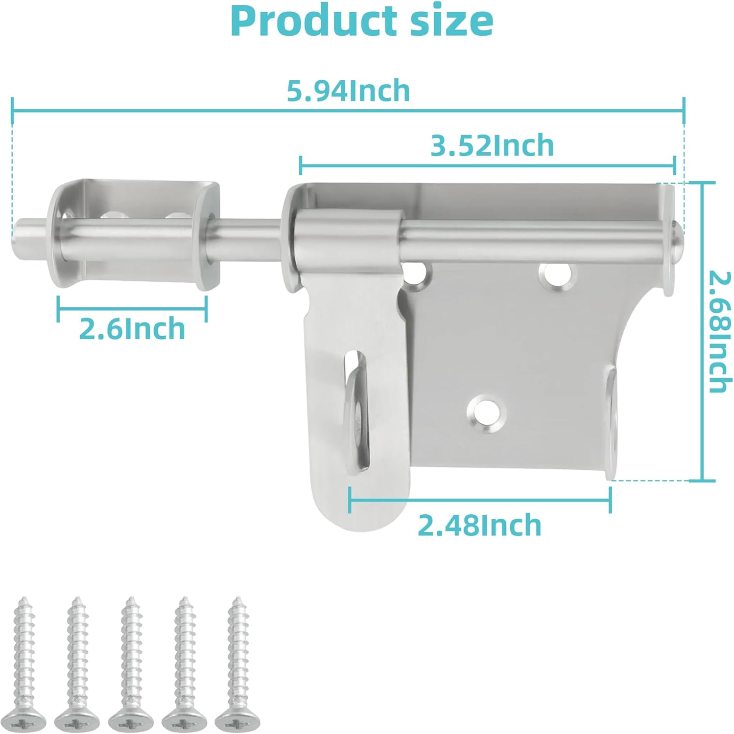 Alise 6 Inch Slide Bolt Gate Latch,Door Lock with Padlock Hole,Heavy Duty SUS304 Stainless Steel Barrel Bolts Safety Door Lock for Wooden Fence,Outdoor Fence,Shed Door Brushed Finish