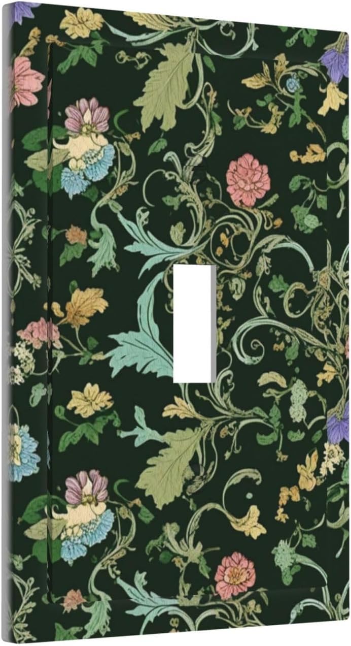 Decorative Light Switch Cover Plate Vintage Green Leaf Plant Rustic Pink Flower 1 Gang Wall Plate Oversized Single Toggle Wall Cover Plate Jumbo Electrical Switchplate Faceplate