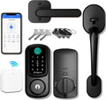 Keyless Entry Door Lock Deadbolt with Handle Set, Smart Door Lock with WiFi Gateway, Auto Lock Compatible with Alexa, Black