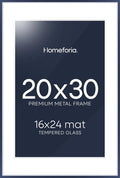 Homeforia 20x30 Frame Navy Blue, High End Metal 20x30 Picture Frames with Mat 16x24 inch Photo, 20 x 30 Navy Blue Poster Frame Matted to 16 by 24, 30x20 Large Frame, Tempered Glass, Wall Kit, Set of 1
