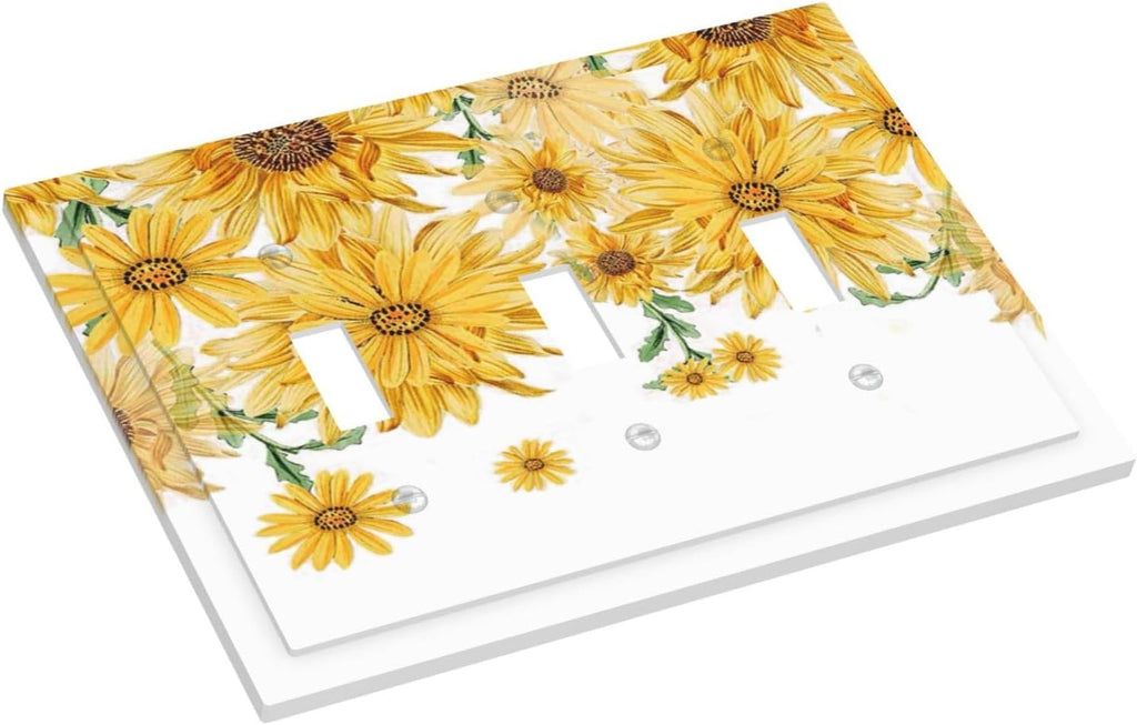 Sunflower Yellow Flowers Floral Decorative Switch Plates 3 Gang Wall Plate Triple Toggle Light Switch Cover Faceplate Electrical Wall Panels for Bed Room Living Room Decor