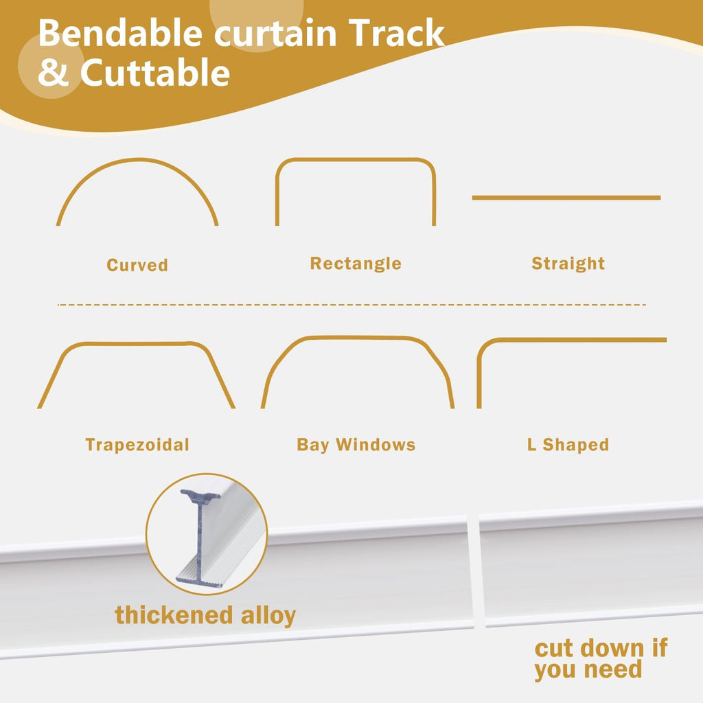 Bendable Ceiling Curtain Track Ceilings Mount or Wall Mounted Heavy-Duty Room Divider Curtains Rails for Living room Bedroom Shower Privacy RV Garage Dividers with Clips，White 21 FT