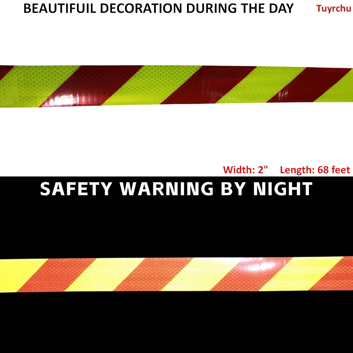 Non Fading Reflective Tape Outdoor Waterproof 2 inch Wide, High Visibility Warning Industrial Marking Tape,Safety Stickers (68 feet)
