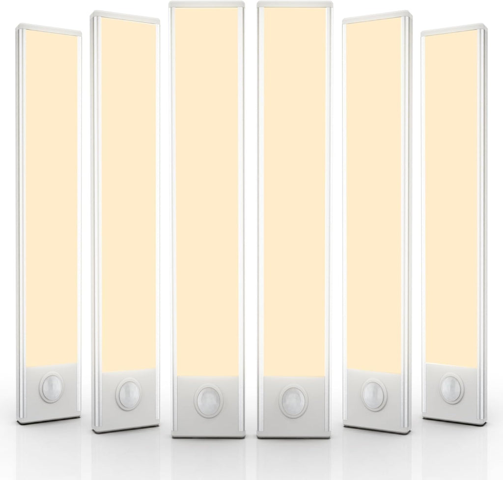 6 Pack Under Cabinet Lighting Wireless, 58 LED Rechargeable Battery Motion Sensor Light Indoor, Stick On Magnetic Closet Lights, Under Counter Lights for Kitchen, Stairs, Warm 14 in