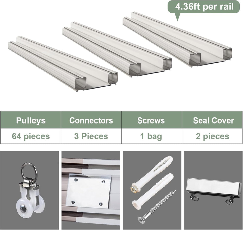 ZSHINE Heavy-Duty Curtain Conjoined Double Track rails Ceiling Mounting for Living Room Bedroom Room Divider (White 13.1ft)