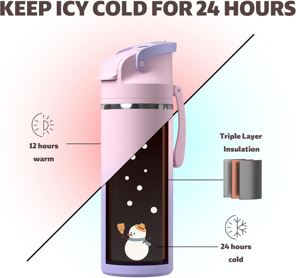OISIZ Insulated Water Bottle 20 oz with 2 in 1 Spout and Straw Lid,One Click Safety Lock,100% Leakproof,Keep Cold 24H,Vacuum Stainless Steel Water Bottle for School,Travel and Sports,Dishwasher Safe