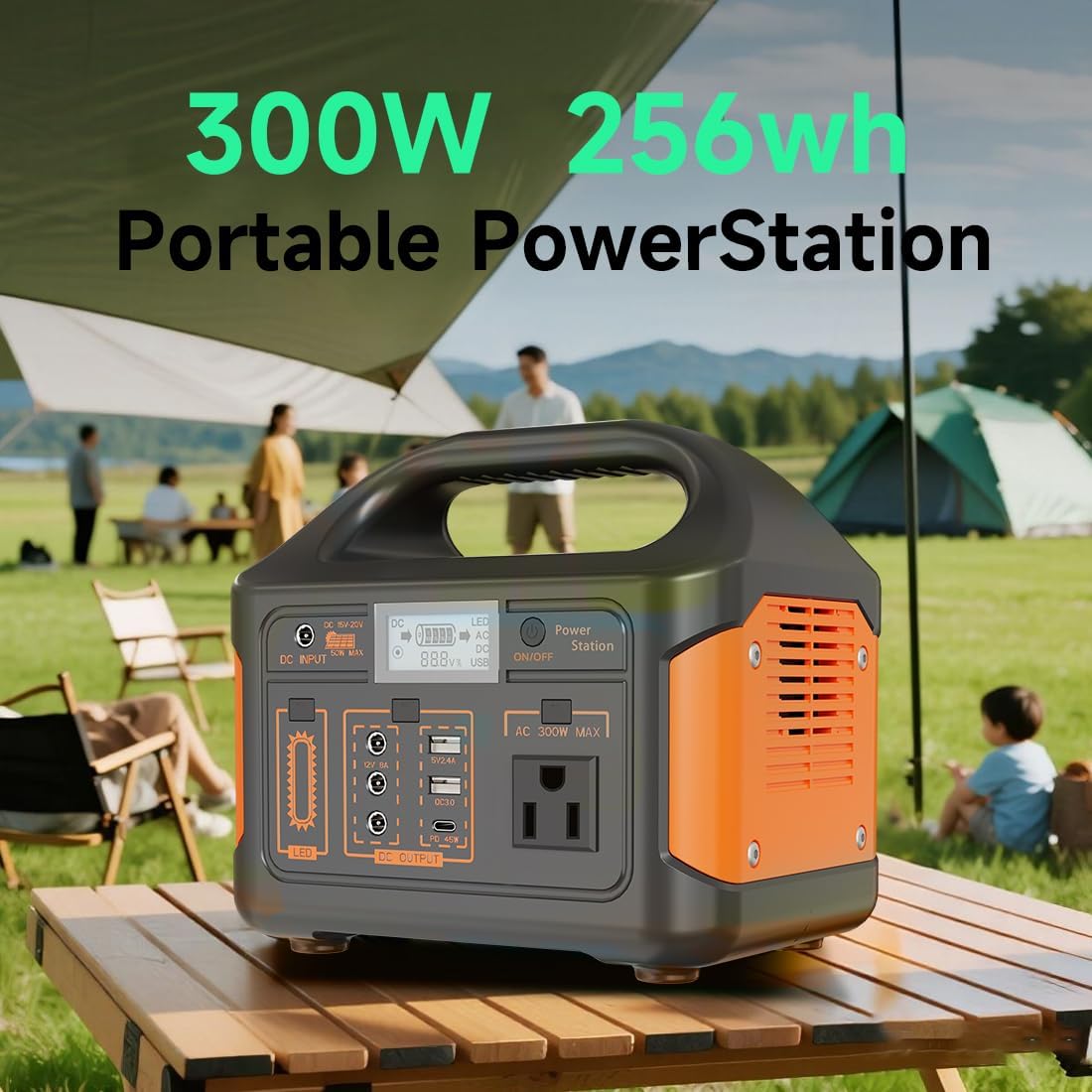 Portable Power Station 256Wh LiFePO4 Battery, 300W (Peak 600W) Backup Lithium Battery, Solar Generator for Outdoors Camping Travel Hunting Blackout
