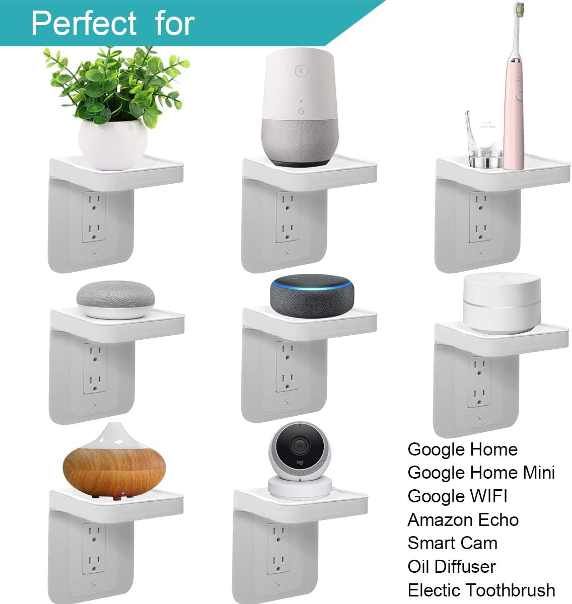 ALLICAVER Outlet Shelf, Bathroom Wall Holder with Built-in Cable Management, Wall Organizer for Smart Home Decor Space Saving Electric Toothbrush Use as Echo Holder (Vertical Decora&Duplex, 2, Pack)
