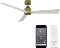 Clean Indoor and Outdoor 3-Blade Smart Ceiling Fan 54in Satin Brass Matte White with Remote Control