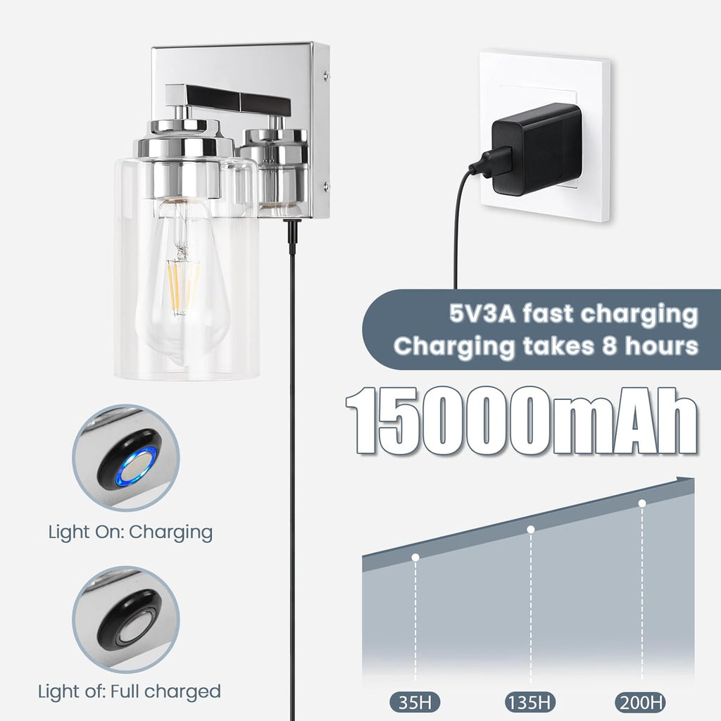 Wall Sconce,Battery Operated Wall Sconce Dimmable Battery Operated 15000mAh Endurance 200 Hours Fast Charging,Wall Sconces for Bedroom Living Room Bathroom Hallway Farmhouse