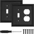 Black Modern Decorative Wall Plate Light Switch Cover Decorator Outlet Covers Rocker Switch Plates Bamboo Fiber Material Wall Plates for Kitchen Bathroom (2 Gang Toggle/Duplex-2 Pack)