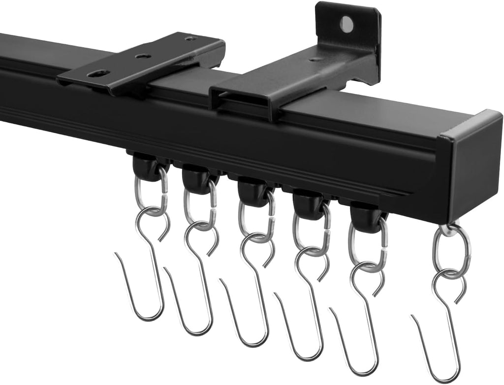 Ceiling Curtain Tracks,Curtain Track Wall Mount,Track Curtains Rod Ceilings Mount Heavy Duty Ceiling Tracks for Curtains Room Divider Rod with Hooks,Black 3-9ft
