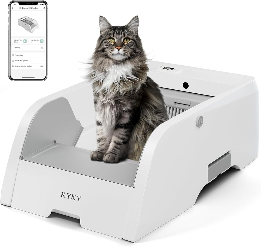 S6 Self Cleaning Litter Box, Upgraded Automatic Cat Litter Box Self Cleaning That Can Use Clumping Cat Litter, Open Design with Cats Taking to It Immediately, Anti Pinch and Odorless(Light Gray)
