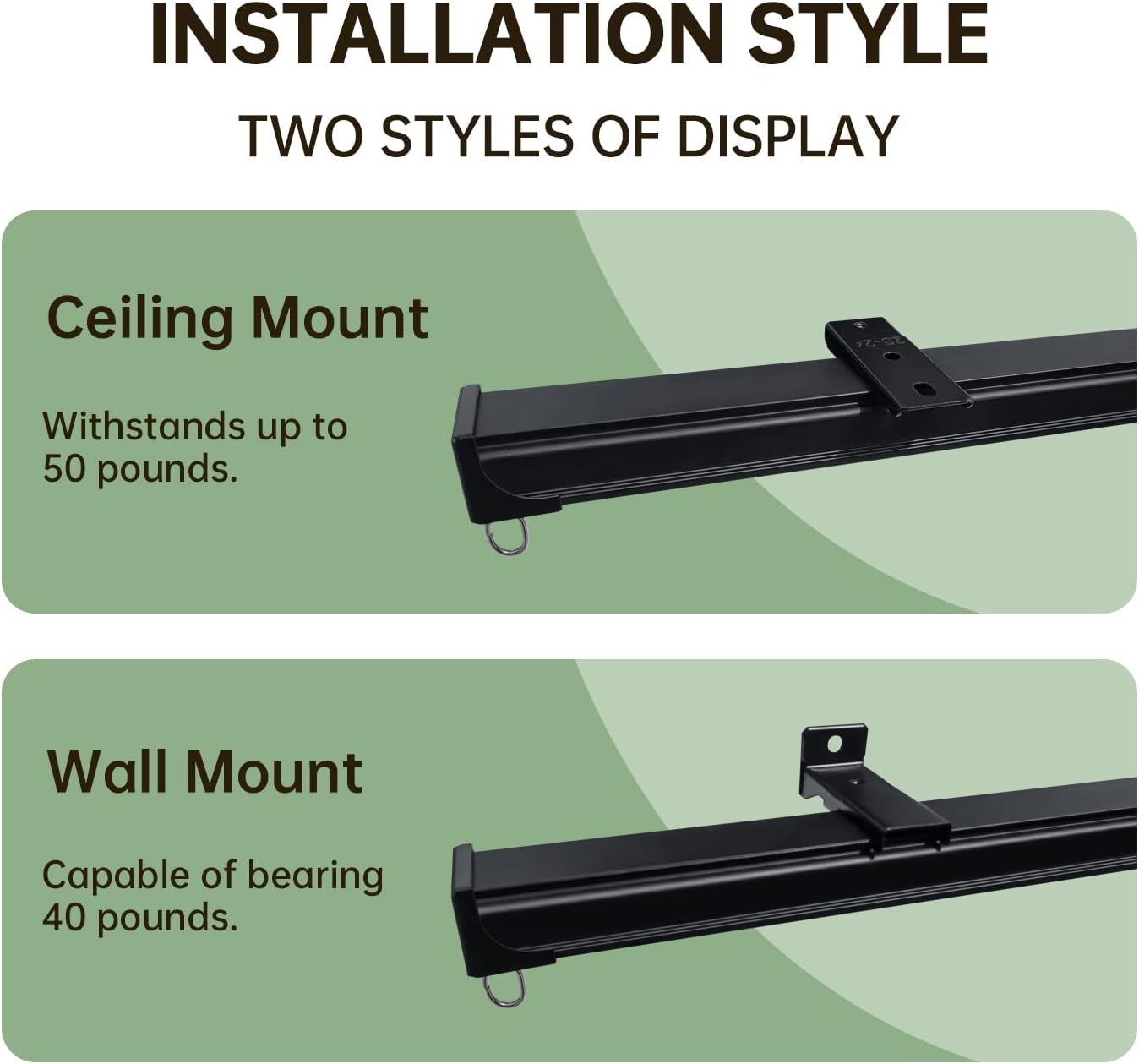 Ceiling Curtain Tracks Ceiling Mounted Heavy-Duty Curtains Rails Room Divider Curtain Track for Living Bedroom Shower Privacy RV Garage Divider Track and Hooks, Black 12ft.