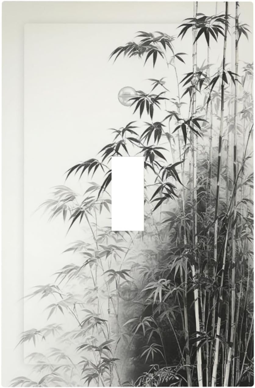 Watercolor Vintage Ink Bamboo Forest Single Toggle Light Switch Cover plate Outlet Cover Decorative Switchplate Wall Plates Electrical Panel Cover for Bathroom Living Room 5 X 3 IN