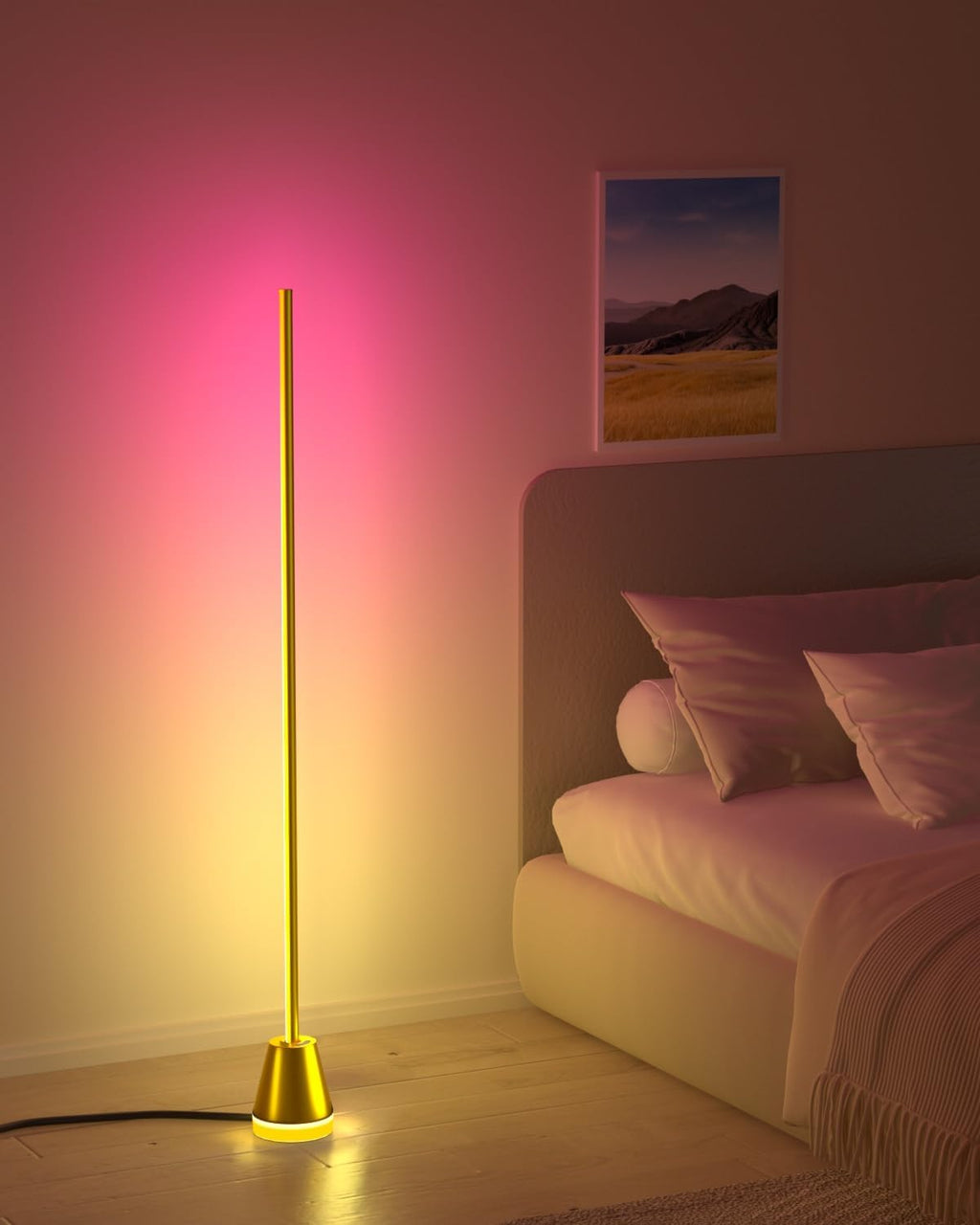 Keepsmile Smart RGB LED Corner Floor Lamp,172 LEDs Bright Standing Lamps for Living Room with APP and Remote,Modern Floor Lamp with Music Sync and 16 Million Colors, Ambient Lighting for Bedroom Gold