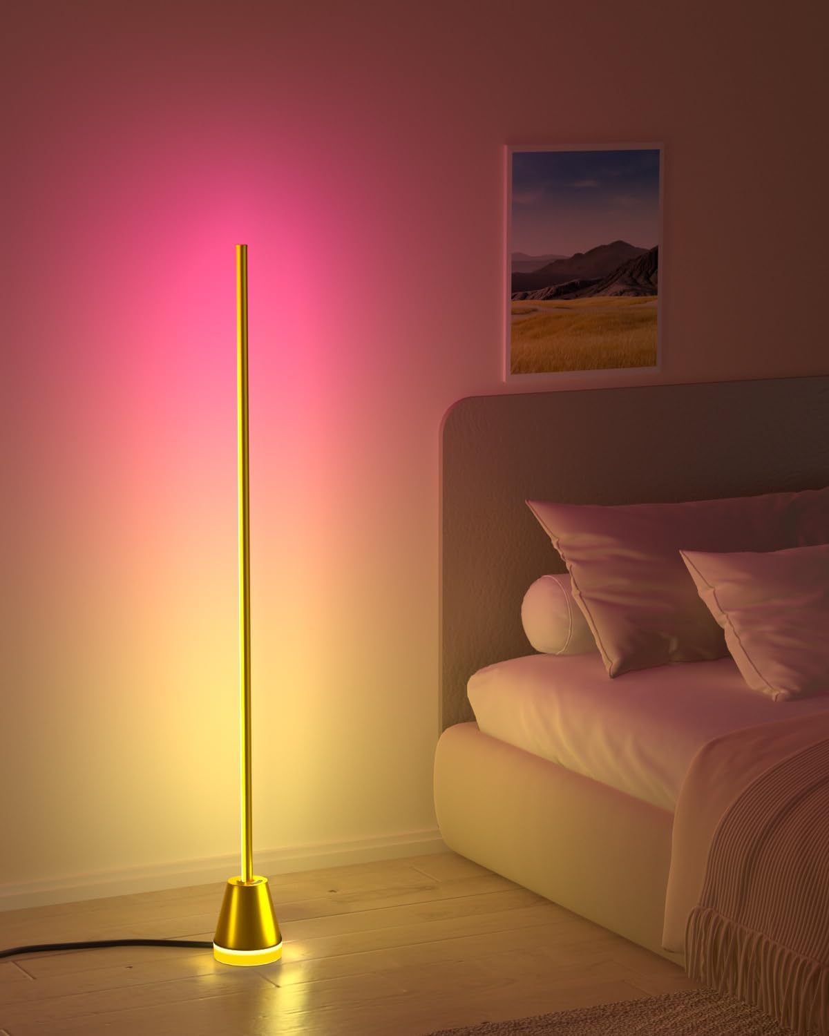 Keepsmile Smart RGB LED Corner Floor Lamp,172 LEDs Bright Standing Lamps for Living Room with APP and Remote,Modern Floor Lamp with Music Sync and 16 Million Colors, Ambient Lighting for Bedroom Gold