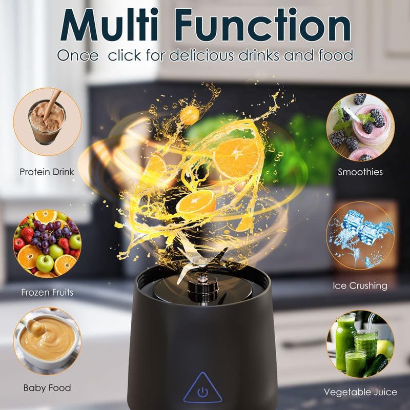Personal Blender Wireless 24oz Cordless Mini 360 Watt Portable Blender-for Smoothies Freshly Squeezed Juices 6000mAh Self Cleaning and BPA Free Portable Juicer with 6 Sharp Blade Black Knight