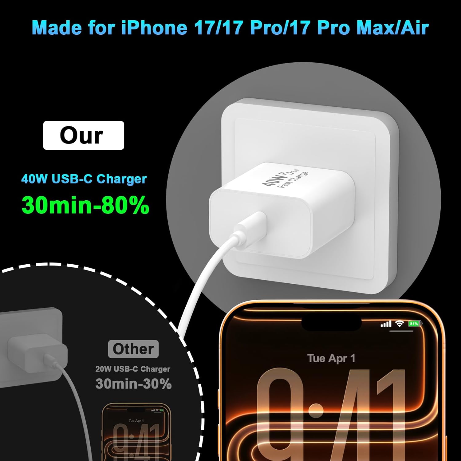 iPhone 17 16 Pro Max Charger Fast Charging, 40W USB C iPhone 16 17 Fast Charger Block with 10 FT Long Type C to C Charging Cable Cord for iPhone 17/17 Pro Max/17 Pro/Air/16/16 Pro Max/15/15 Pro Max