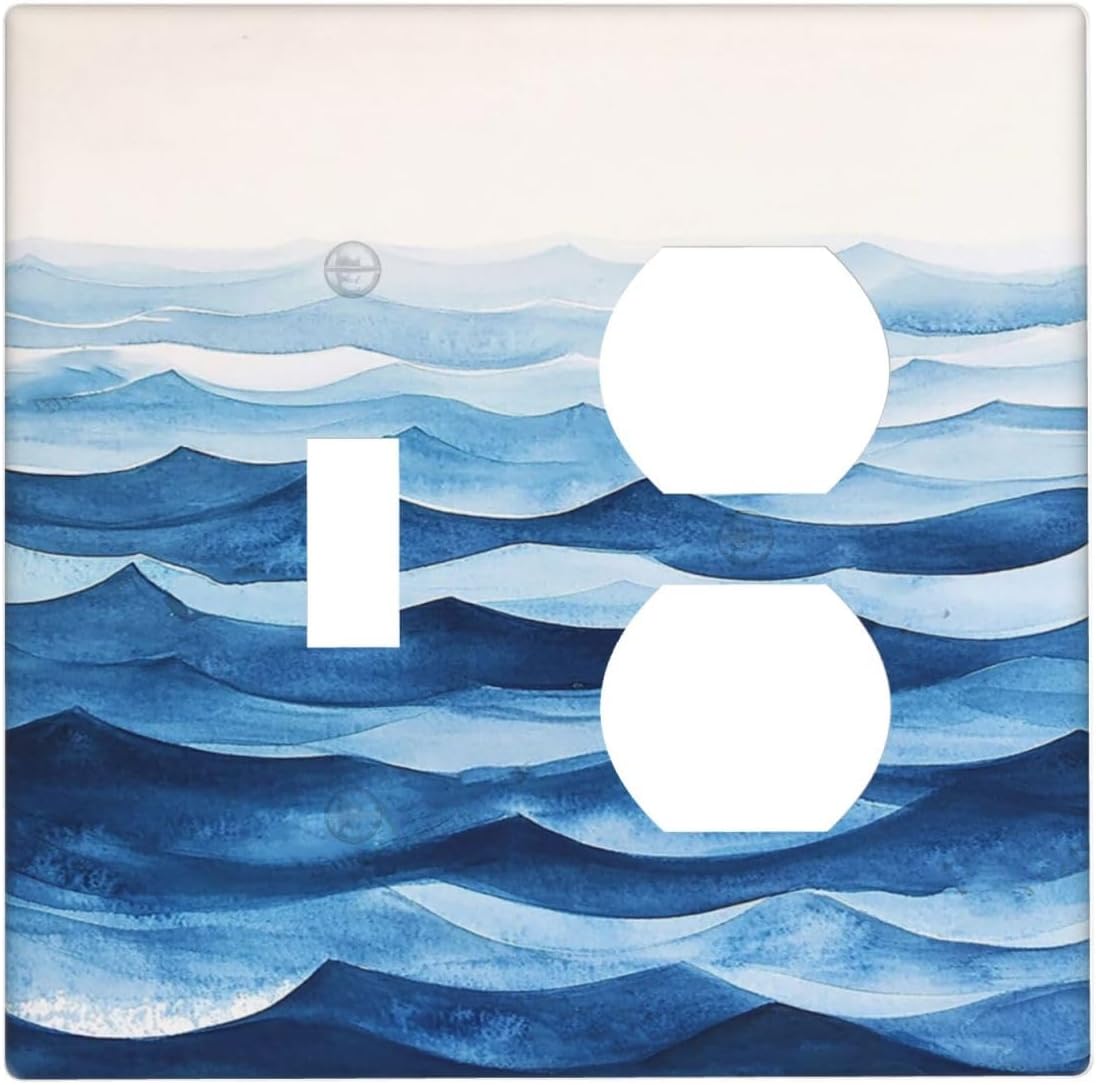 Outlet Covers Blue Watercolor Textured Abstract Ocean Wave 1 Toggle 1 Duplex Switch Plate Covers Electrical Light Switch Cover Plate Decorative Wall Plate Socket Cover for Bedroom living Room Decor