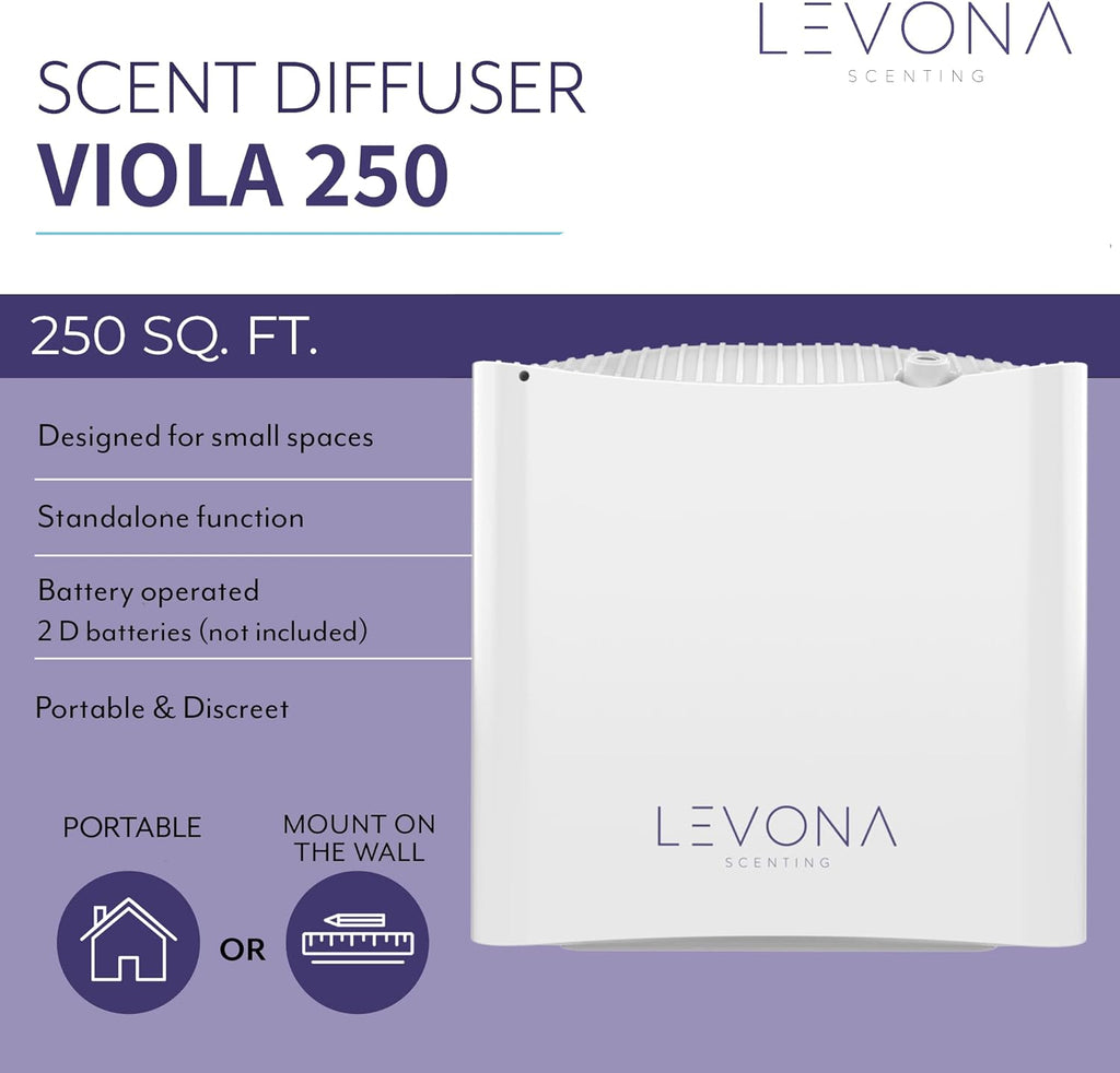 Levona Scent Waterless Diffuser - Essential Oil Aroma & Fragrance Smart Plug-in, Portable Machine for Home, Office & Small Rooms, with Cleaning Cloth, Covers 250 sqft - Viola 250 (Scent Not Included)