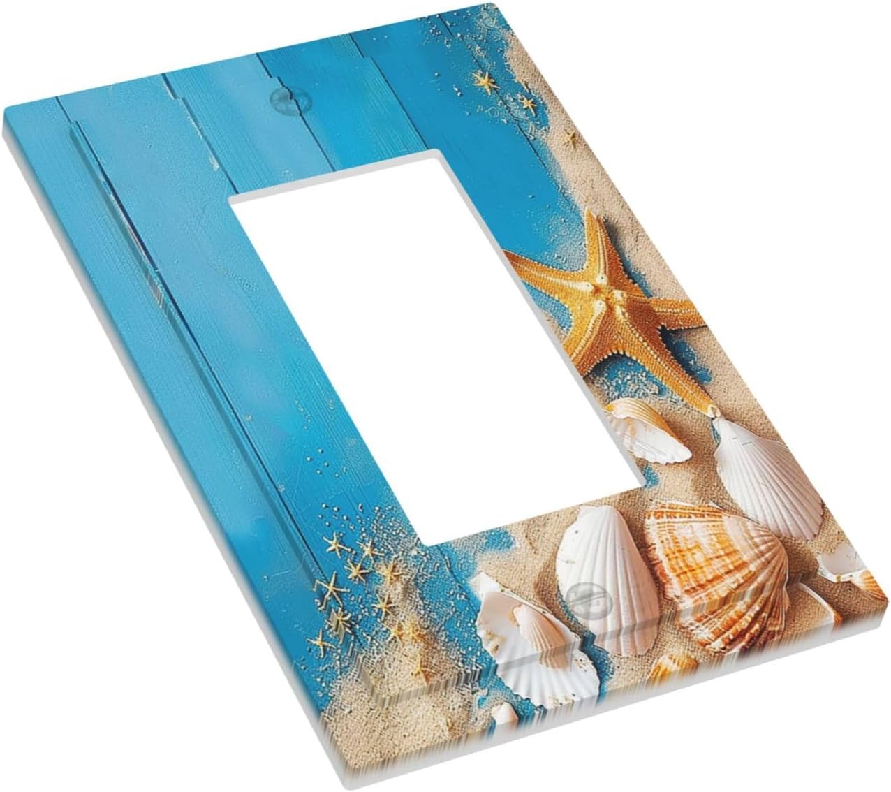 Decorative Outlet Covers Blue Wood Grain Beach Shell Starfish 1 Gang Single Rocker Light Switch Cover Plate Wall Plates GFCI Faceplate for Bathroom Farmhouse Decor