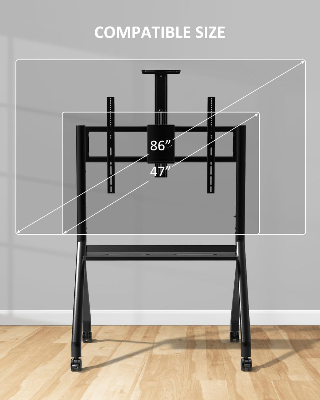 Smart Board Stand for 55-86 Inch Interactive Whiteboards, Adjustable Rolling Smartboard Stand with 360°Swivel Lockable Wheels, Suitable for Offices, Classrooms and Other Workspaces