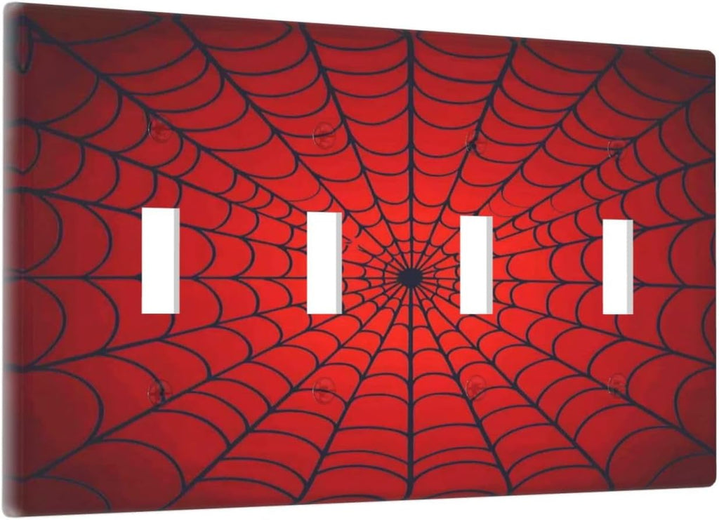 Red Spider Web Black Line Simplicity Light Switch Covers Quad Toggle Electrical Faceplate 4 Gang Wall Plate Decorative Switch Plates For Kids Room Home Decor
