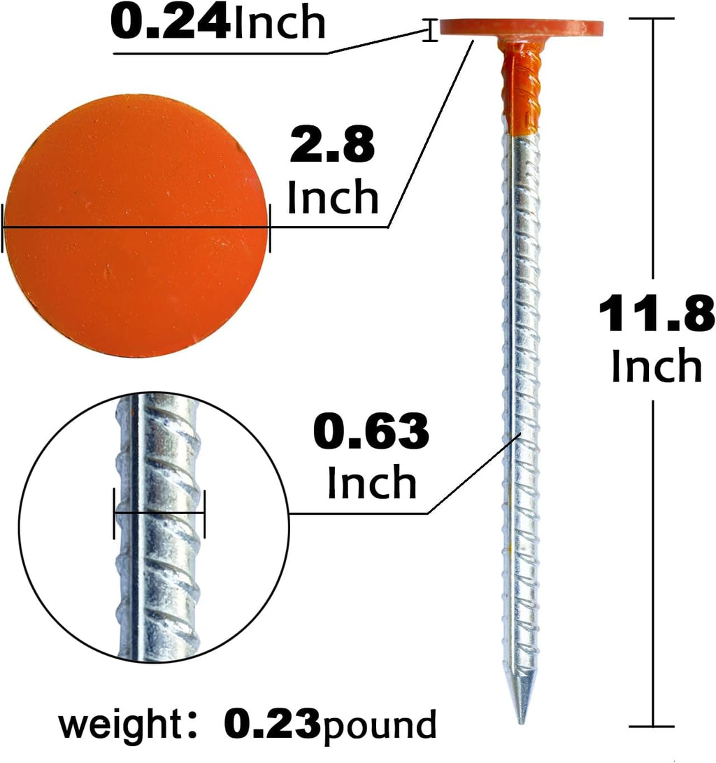 Rebar Survey Marker Stakes, 12 Inch Long - 1.35 LB Heavy Duty, Hi-Vis Orange (8 Pack)