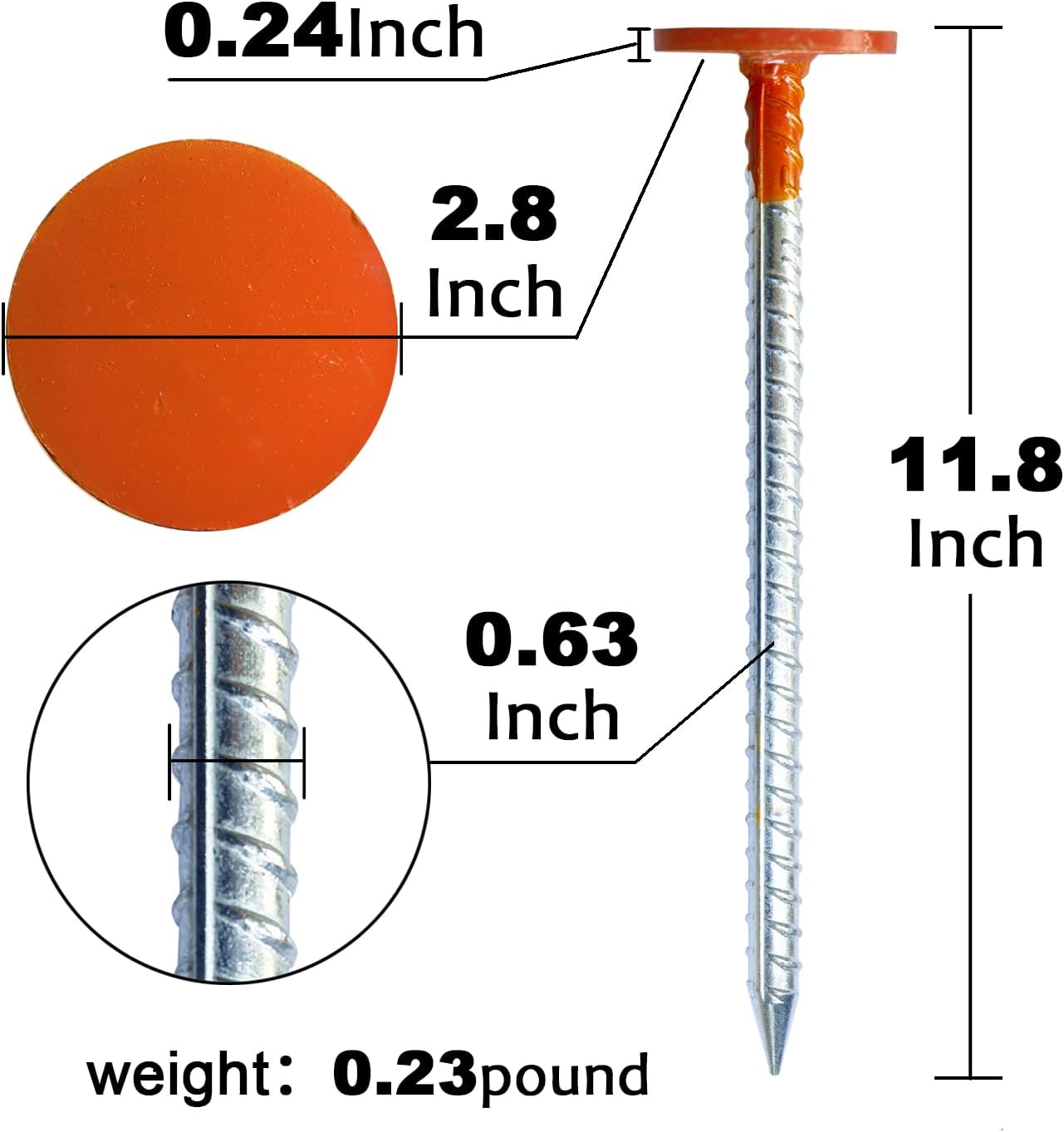 Rebar Survey Marker Stakes, 12 Inch Long - 1.35 LB Heavy Duty, Hi-Vis Orange (4 Pack)