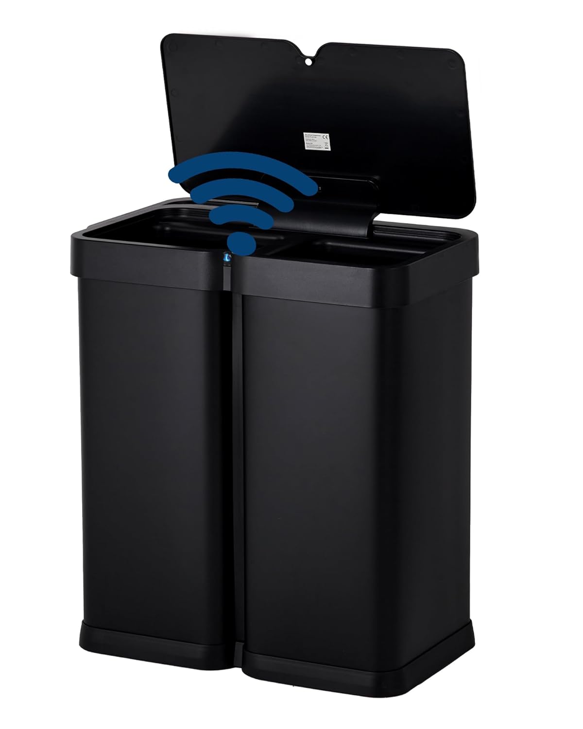 15.8 Gallon Touchless Stainless Steel Dual Compartment Trash Can - Automatic Motion Sensor Recycling Bin with Separated Baskets for Kitchen, Black & Brushed Finish