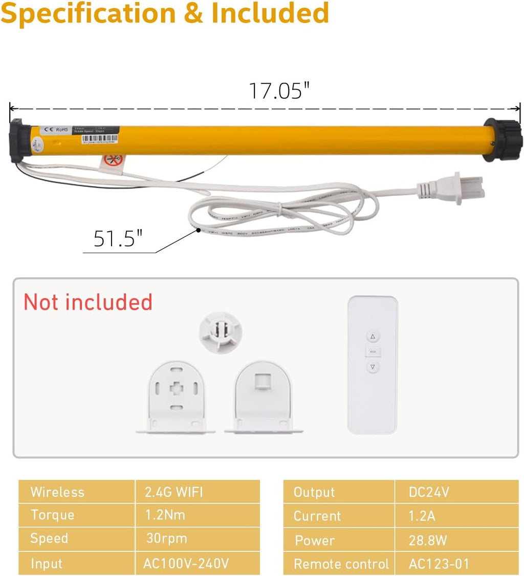 Smart Blinds Motor | WiFi Tubular Motor for Motorized Roller Shade，Windows Shade，Roller Blinds, Suitable for 1-1/2" (38mm) Diameter Tube - Only Motor