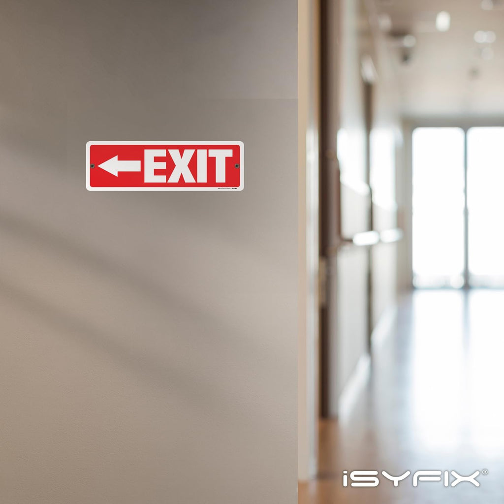 iSYFIX Exit Signs 6 Pack 12x4 Inch with Directional Left Arrows - Rust Free Aluminum, Laminated for UV, Weather, Scratch Resistance - Ideal for Offices, Schools, Theaters, Restaurants