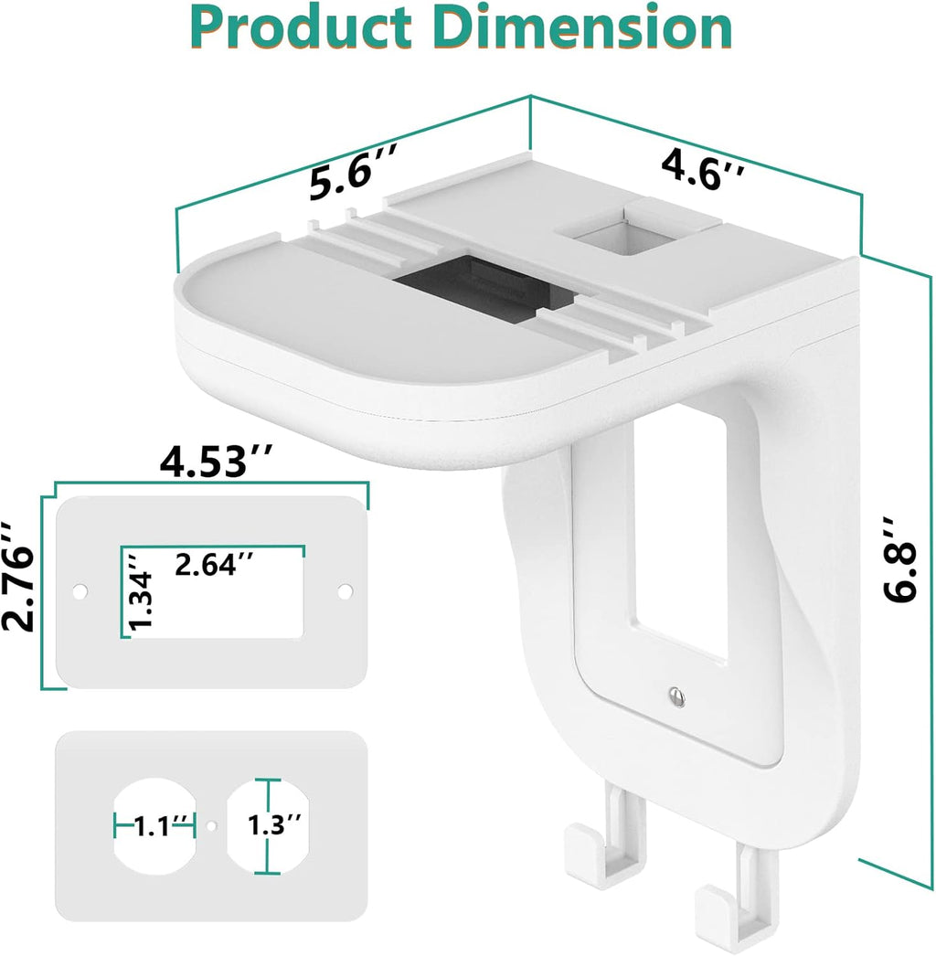 WALI Outlet Shelf Wall Holder, Fit for Duplex GFCI Decorative Outlet Shell A Space Saving for Smart Home, Speaker Mounts up to 20lbs with Cable Management (OSH001-W), White