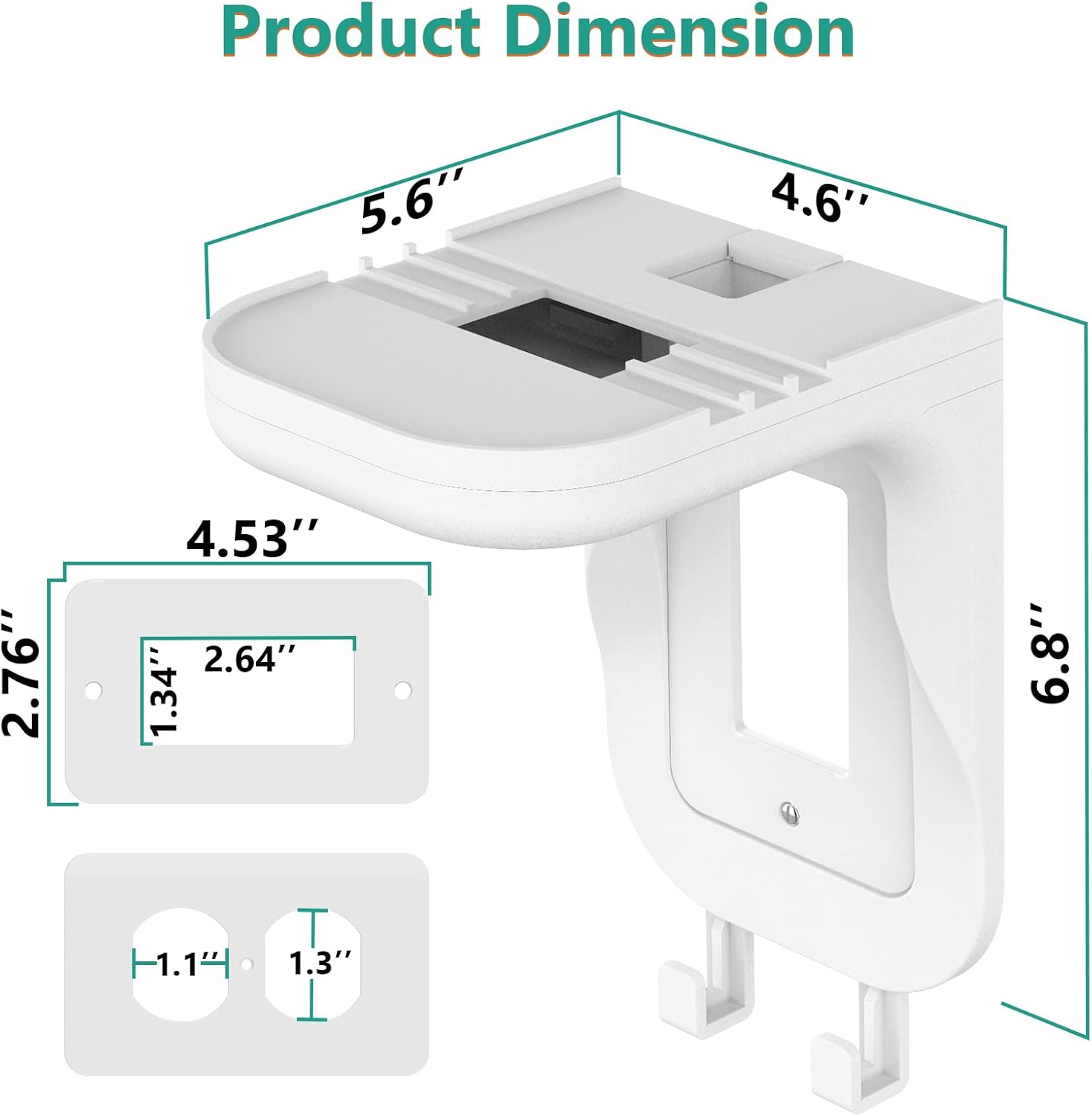 WALI Outlet Shelf Wall Holder, Fit for Duplex GFCI Decorative Outlet Shell A Space Saving for Smart Home, Speaker Mounts up to 20lbs with Cable Management (OSH001-W), White