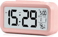 Digital Alarm Clock with LCD Display, Desk Smart Electronic Small Clock with Indoor Temperature, Date, Light Sensor, Backlight, Battery Operated, for Home Bedroom Kids Office (Pink)