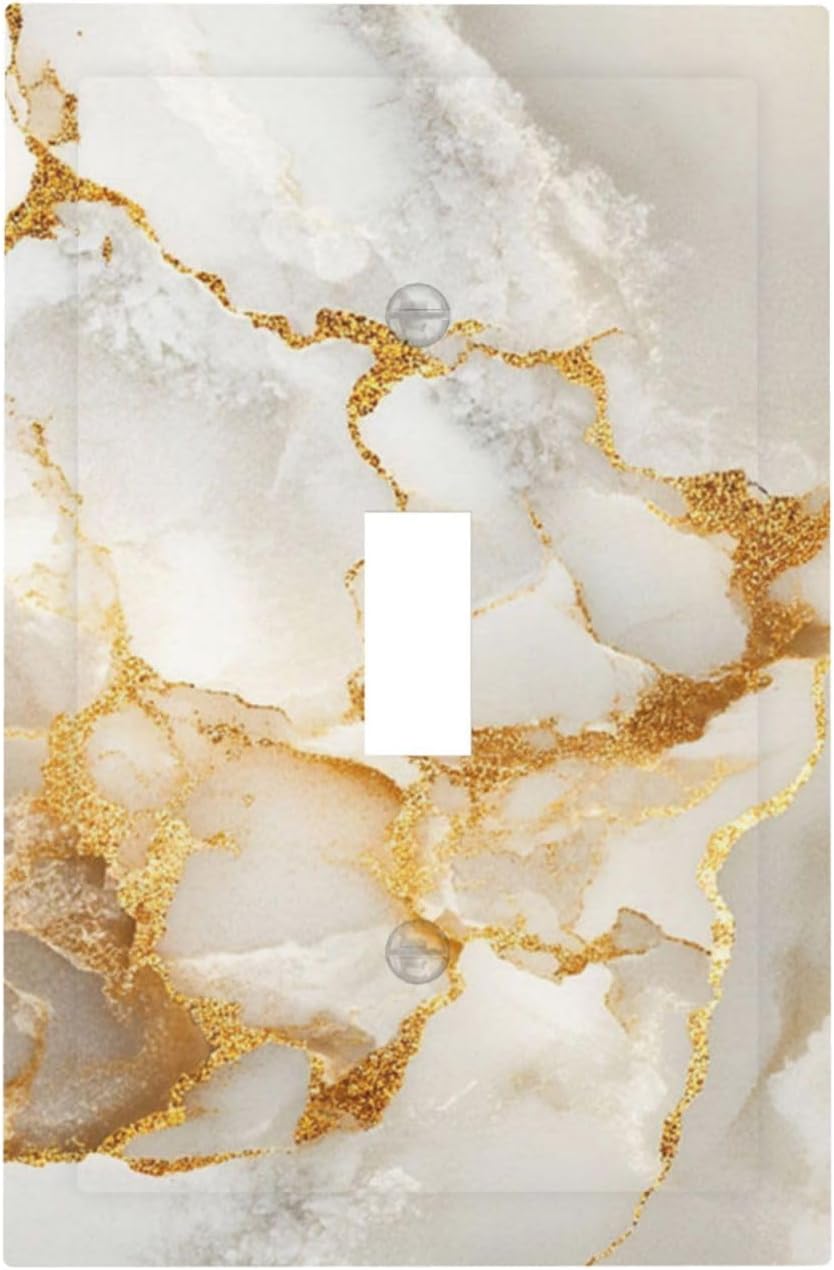 Gold Marble Crack Simple Abstract Print Decorative Light Switch Cover 1 Gang Single Toggle Device Electrical Faceplate Switchplates Decorator Outlet Wall Plate for Bathroom Kitchen Home Decor